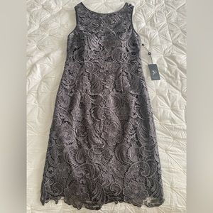 NWT Adrianna Pappel Gray Lace Dress formal evening quality event dress